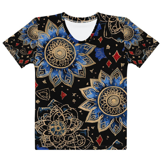 Blue Mandala Gold – Luxury AOP Women’s Crew Neck T-Shirt - 33LABEL