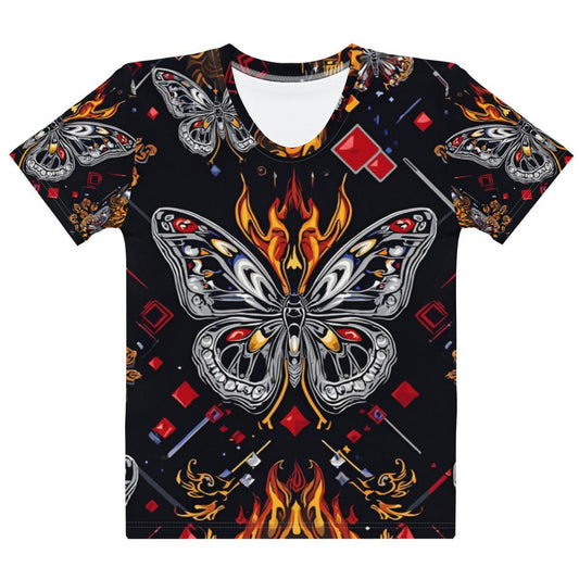 Chrome Butterfly Flames – Luxury AOP Women’s Crew Neck T-Shirt - 33LABEL