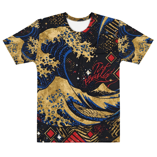 Japanese Wave Gold & Red – Luxury AOP Men’s Crew Neck T-Shirt - 33LABEL