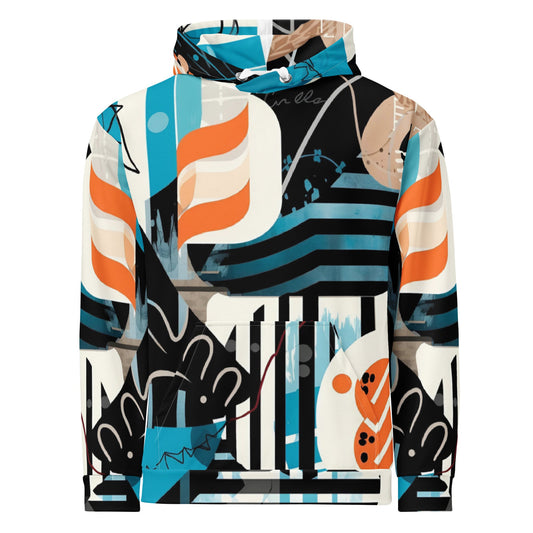 Modern Abstract Collage All - Over Print Hoodie – Geometric Bold Pullover - 33LABEL