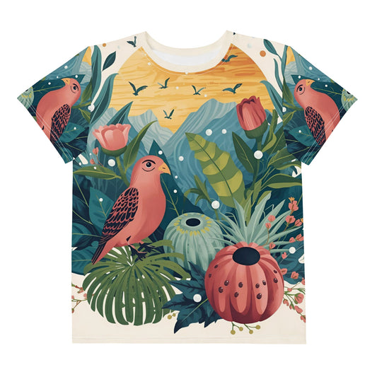 Tropical Parrot Sunset – Youth AOP Cotton T-Shirt - 33LABEL