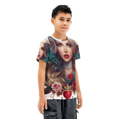 Angelic Rose Wings – Youth Fantasy AOP T-Shirt - 33LABEL