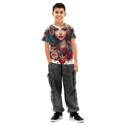 Angelic Rose Wings – Youth Fantasy AOP T-Shirt - 33LABEL