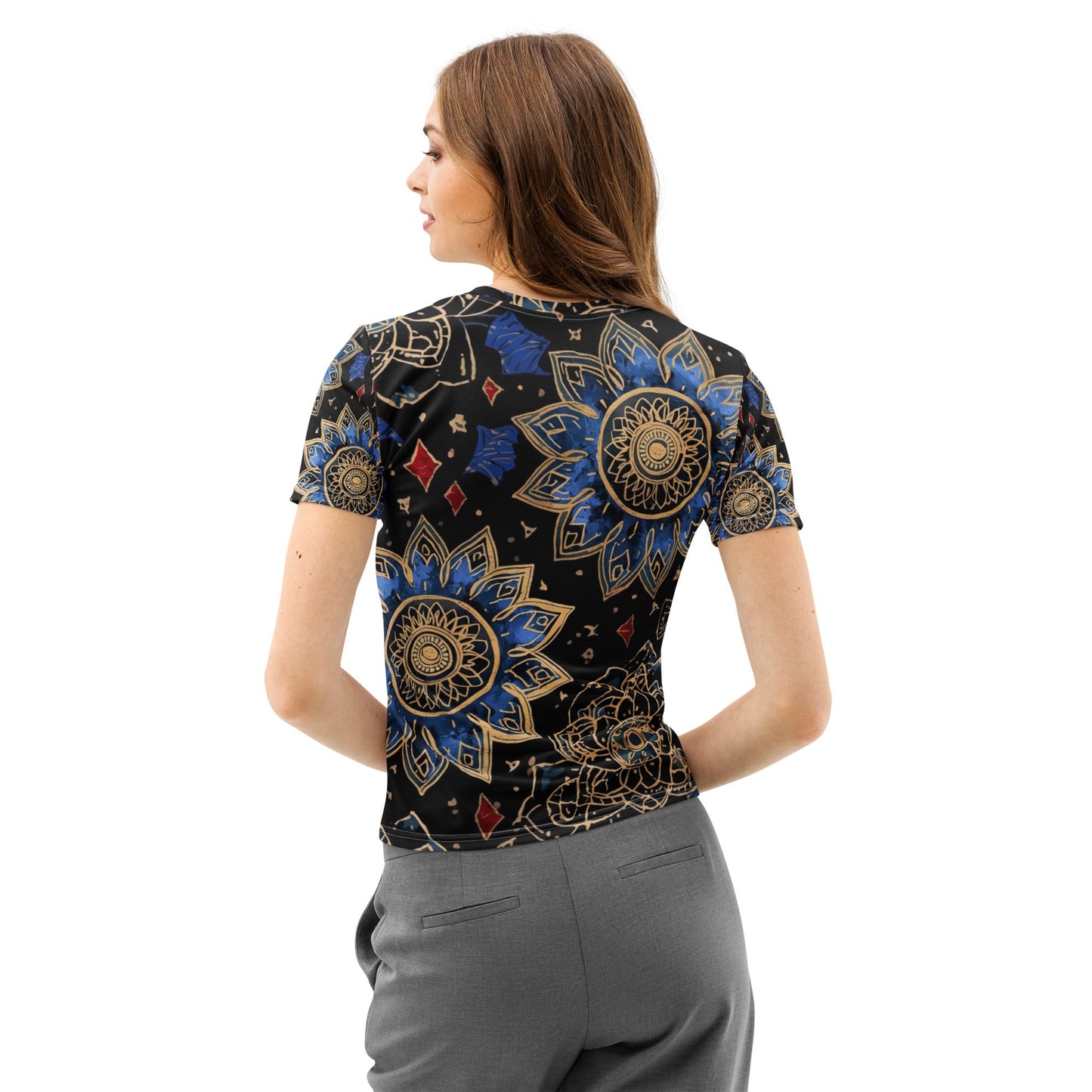 Blue Mandala Gold – Luxury AOP Women’s Crew Neck T-Shirt - 33LABEL
