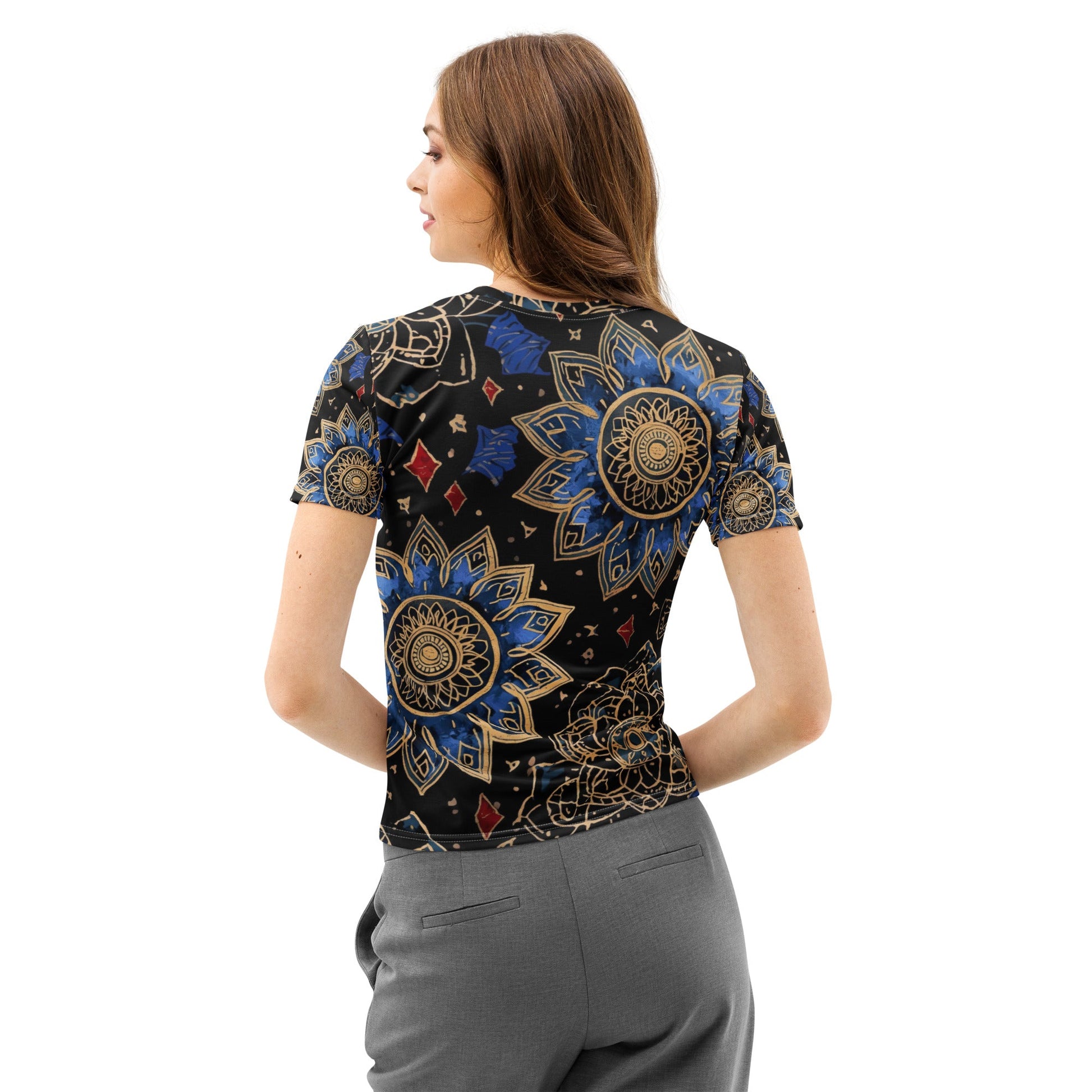 Blue Mandala Gold – Luxury AOP Women’s Crew Neck T-Shirt - 33LABEL