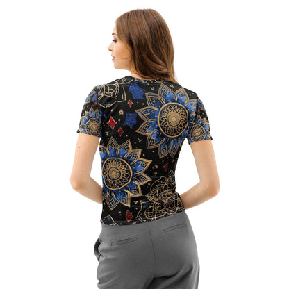 Blue Mandala Gold – Luxury AOP Women’s Crew Neck T-Shirt - 33LABEL