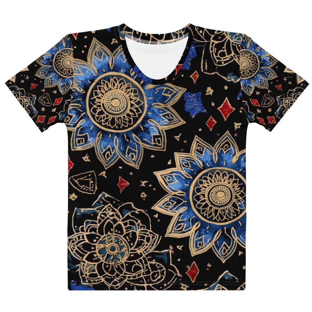 Blue Mandala Gold – Luxury AOP Women’s Crew Neck T-Shirt - 33LABEL