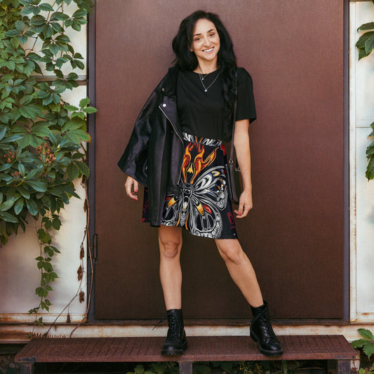 Chrome Butterfly Flames – Luxury AOP Skater Skirt - 33LABEL
