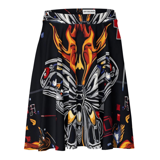 Chrome Butterfly Flames – Luxury AOP Skater Skirt - 33LABEL