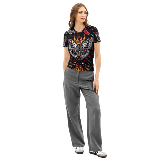 Chrome Butterfly Flames – Luxury AOP Women’s Crew Neck T-Shirt - 33LABEL