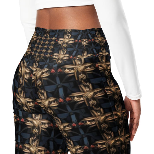 Gold Thread Fabric –Micro Mechanical Luxury AOP Flare Leggings - 33LABEL