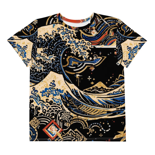 Golden Wave Kanagawa – Youth Japanese Luxury AOP T-Shirt - 33LABEL
