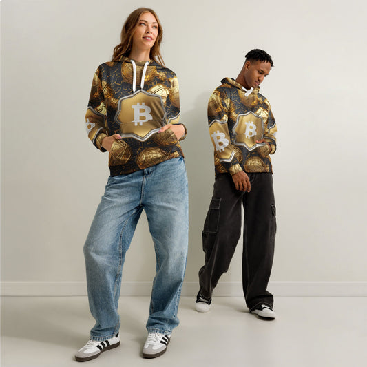 Luxury Gold Bitcoin All - Over Print Hoodie – Cryptocurrency Themed Pullover - 33LABEL