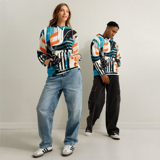 Modern Abstract Collage All - Over Print Hoodie – Geometric Bold Pullover - 33LABEL