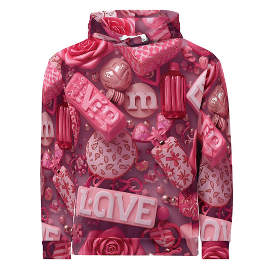 Pink Love & Hearts All - Over Print Hoodie – Romantic Valentine’s Day Gift Pullover - 33LABEL