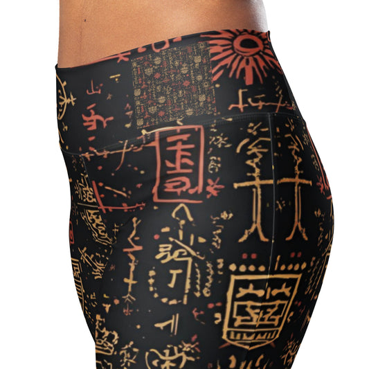 Tokyo Script – Gold Kanji Black AOP Flare Leggings - 33LABEL